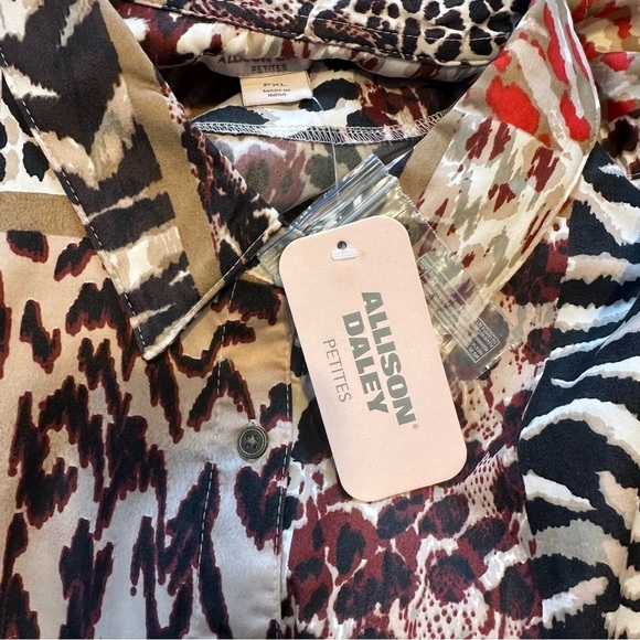 Allison Daley Shirt Button Up Animal Print Tan & Black Patchwork Size PXL - Picture 9 of 12
